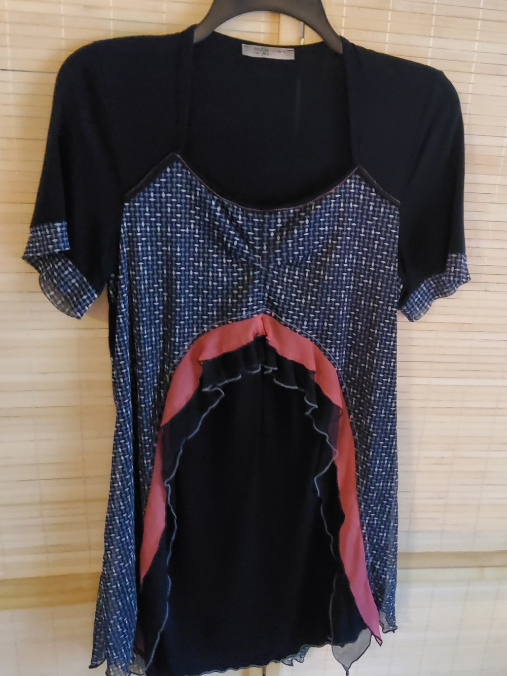 Double Jeu Blue & Black Mixed-Panel Ruffle Tunic/Dress